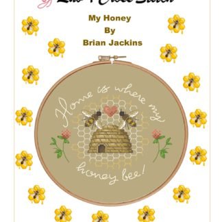 Honey Bee cross stitch showing a bee hive and the words "Home is where my honey be"