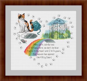 Heaven's Kitty Door - Calico Cat - Rainbow bridge cross stitch pattern