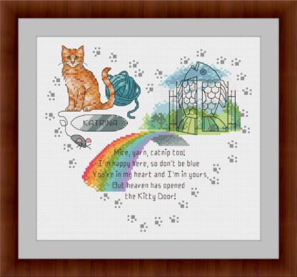 Heaven's Kitty Door - Orange Tabby Cat - Rainbow bridge cross stitch pattern