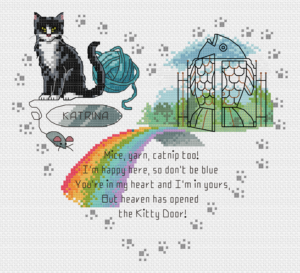 Heaven's Kitty Door - Tuxedo Black Cat - Rainbow bridge cross stitch pattern