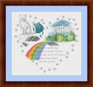 Heaven's Kitty Door - White cat memorial cross stitch
