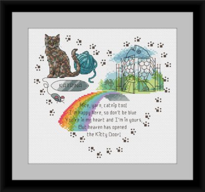 Heaven's Kitty Door rainbow bridge cross stitch pattern - Muted Tortoise shell cat