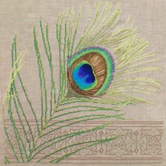 cross stitch of a peacock feather