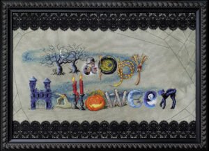 framed finish of Happy Halloween cross stitch pattern